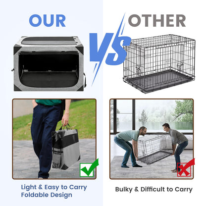 Dog Crate,36x25x25 Inch Large Dog Crate for Large or Medium Dogs, Portable and Foldable Design of Dog Cage, Perfect for Travel or Home Use, Dog Kennel with 3-Door and Durable Mesh Windows, Light Grey