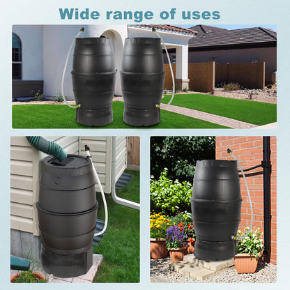 SQUEEZE master 50 Gallon Rainwater Collection Barrel with Stand-BPA Free Home Rain Catcher with Outlet Hose-Flatback Designed Water Storage Collection Barrel for Gardens and Plants