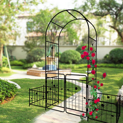 Jintop Metal Outdoor Garden Arch Iron Arbors Gazebo with 2 Plant Stands,High Birdcage Shape Pergola Pavilion,W/Ouble Gate Design,for Ivy Vines,Rose,Morning Glory,Black,79.5"x86.6"