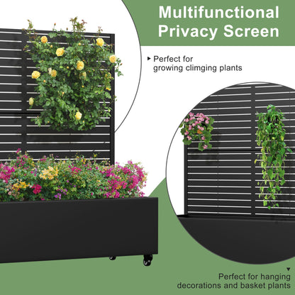 Casaphoria Metal Raised Garden Bed with Trellis and Wheels, 47"x47"x16" Planter Box for Climbing Plants, Vegetables & Vines, Features Drainage Holes and Privacy Screen (Black-Louvered)
