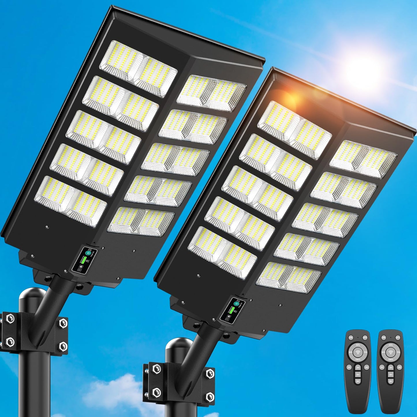 2 Pack 26" Large Solar Street Lights Outdoor Waterproof - 9000W 120000LM Solar Powered Parking Lot Light Dusk to Dawn,Motion Sensor Commercial LED Solar Flood Lights Remote Control
