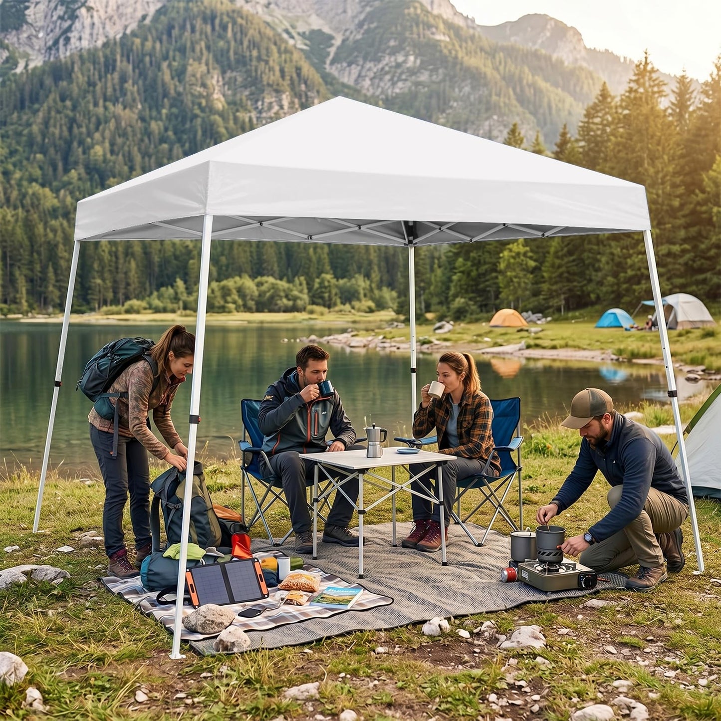 INTER HUT 10x10 Pop Up Canopy Tent with Carry Bag, Slant Leg Instant Shade Shelter for Outdoor Events, Camping, Sports, Parties, White