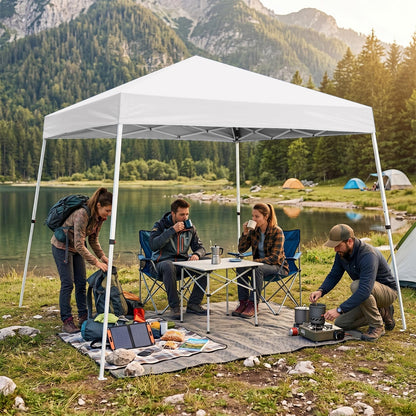 INTER HUT 10x10 Pop Up Canopy Tent with Carry Bag, Slant Leg Instant Shade Shelter for Outdoor Events, Camping, Sports, Parties, White