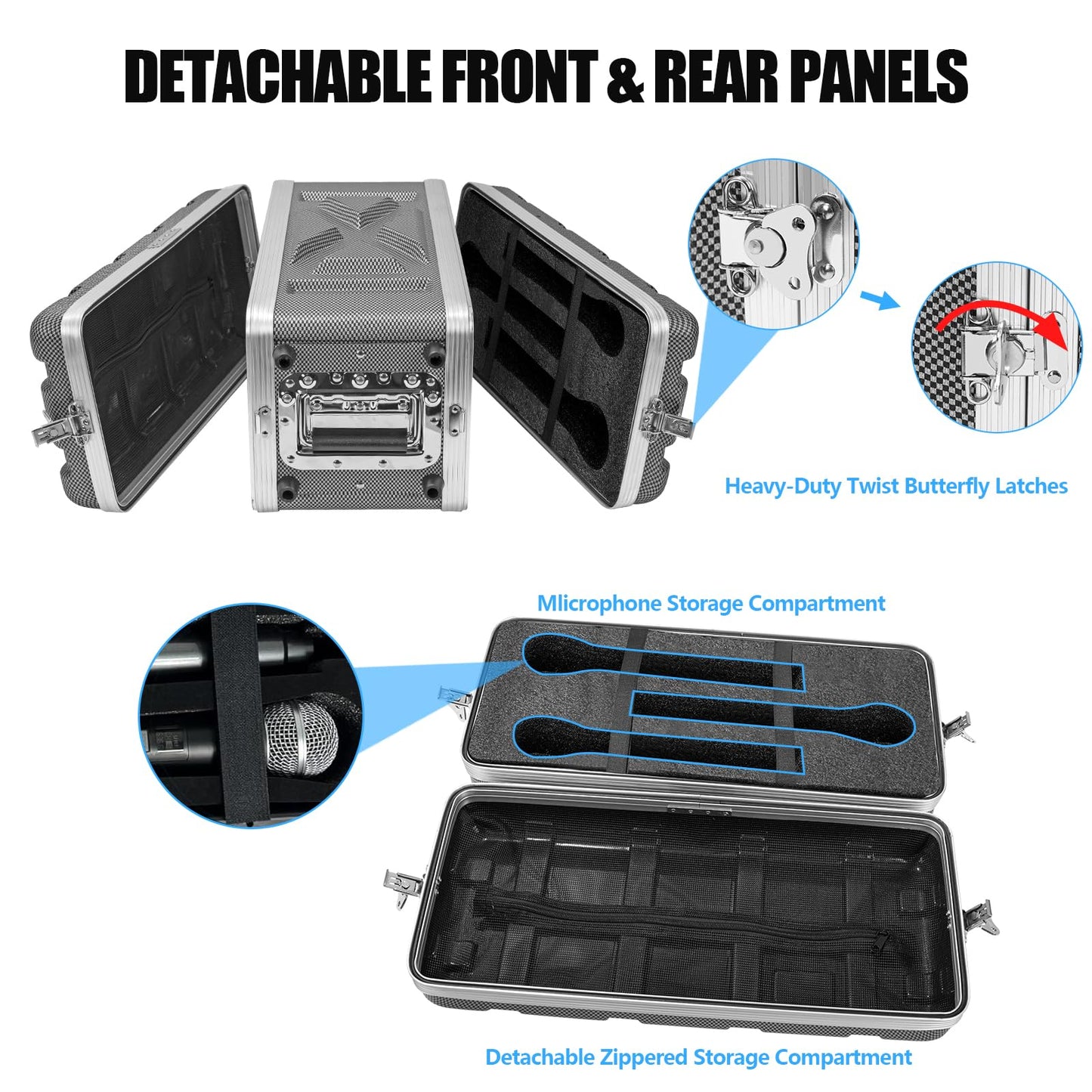 4U ABS Rack Case Shallow 8" Depth, 19" Rackmount Flight Road Travel Case, Waterproof Protective Hard Case with Customized Foam, Wireless Mic System Storage/Amp/Effect/DJ Mixer