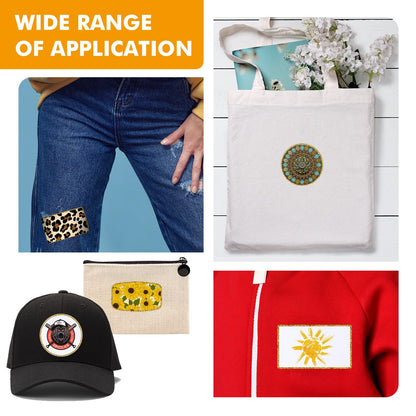 30 Pieces Sublimation Patches Fabric Iron-on Blank Patches 3 Shapes Repair Embroidery Sublimation Blank Hat Embroidery for DIY Crafts, Caps Clothes Shoes Bags Backpacks Uniforms(Gold Frame)
