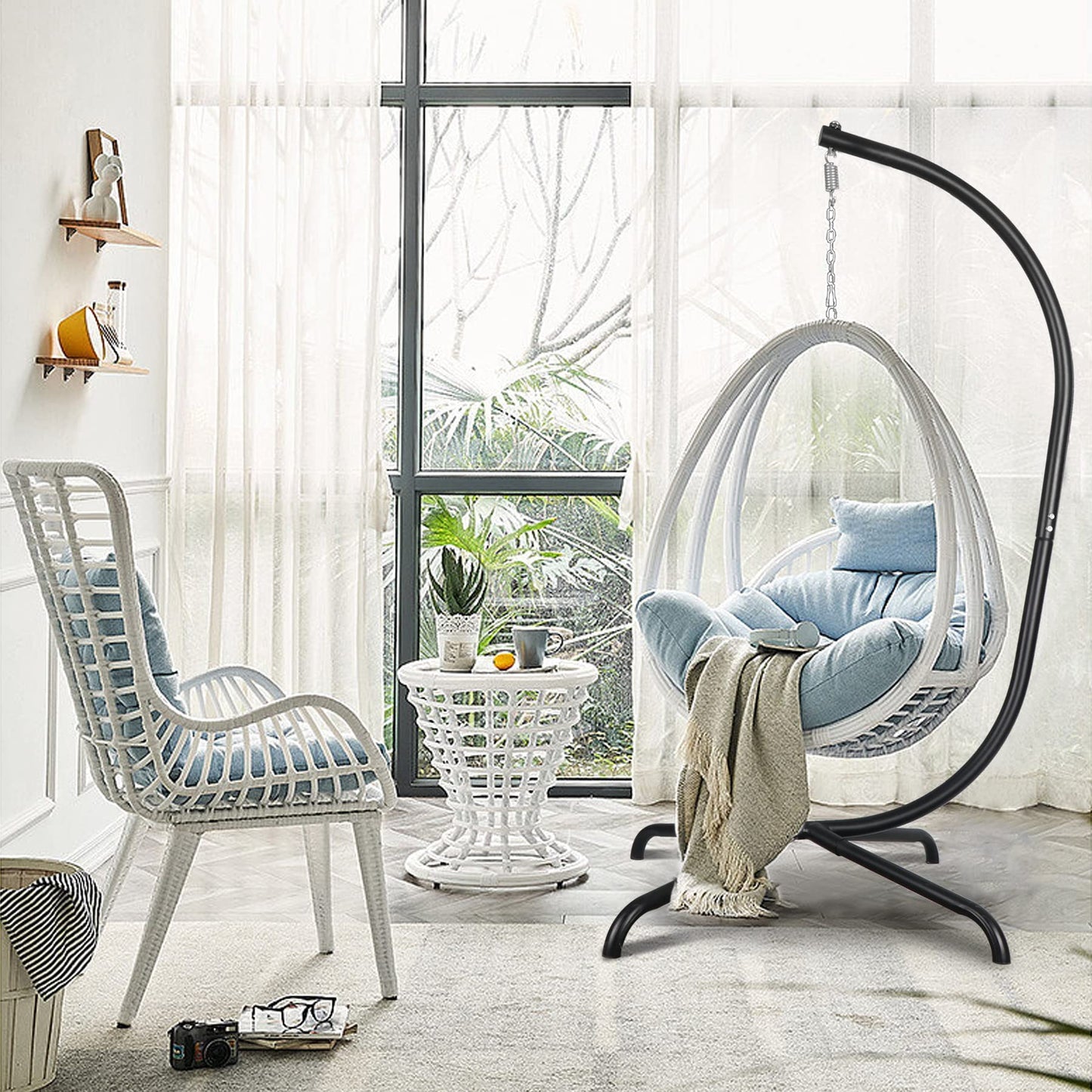 Chihee Hanging Egg Chair Stand,Strong Iron Hammock Chairs Frame with Spring Hook Stable Base,Heavy Duty Swing Chair Stands 330 lbs,C Stand for Hanging Seat Indoor Outdoor Bedroom Patio Garden Balcony
