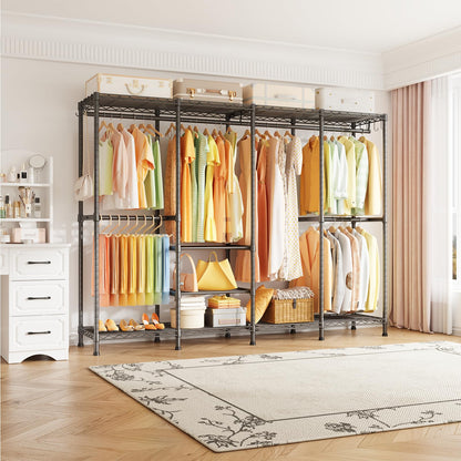 ULIFHOME H41 Garment Rack Heavy Duty Clothes Rack, Clothing Racks for Hanging Clothes, Extra Large Freestanding Portable Closet Wardrobe Rack 78.5'' W × 15.8'' D × 76.4'' H, Max Load 1150 Lbs, Black