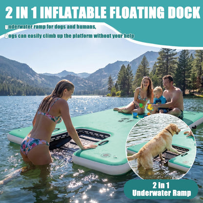 JUSTOOP Inflatable Floating Dock with Water Ramp, Floating Island Raft for Dogs and Adults, Inflatable Dog Float, Multi-Person Air Dock Platform for Lakes, Pools, and Oceans, 5 * 6FT, Teal