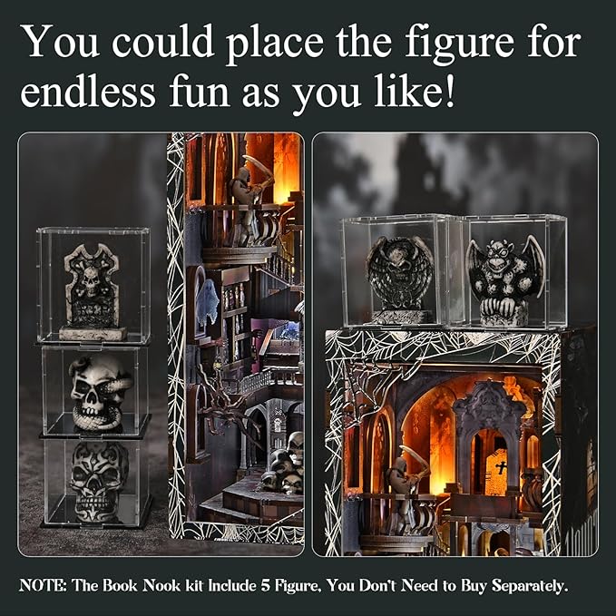 Book Nook Kit DIY Miniature Dollhouse Library Booknook Kit Bookend Bookshelf with LED Light for Adults Teens (Haunting Relics)