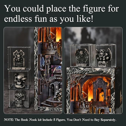 Book Nook Kit DIY Miniature Dollhouse Library Booknook Kit Bookend Bookshelf with LED Light for Adults Teens (Haunting Relics)