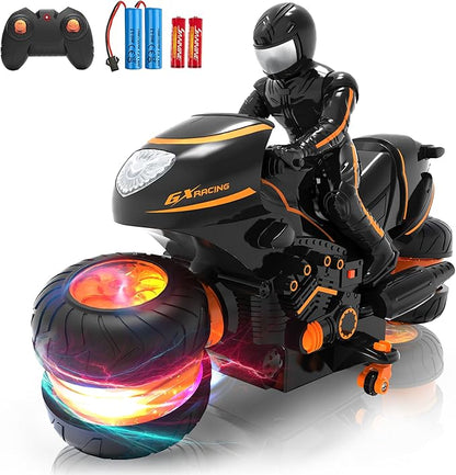 Remote Control Motorcycle for Kids 5-12 2026 New Edition RC Stunt Bike with Sideways Glide RGB Color-Changing Wheels 2.4GHz Anti-Interference 2x1200mAh Battery Gift for Boys Girls