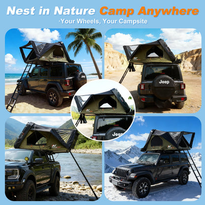 Naturnest Rooftop Tent Hard Shell, Easy Set Up Pop Up Large Tent for 2-3 Person Camping, Waterproof UV-Resistant Blackout 4 Season Tents for Truck, Jeep, SUV, Van, Trailer - Sirius 1 Plus