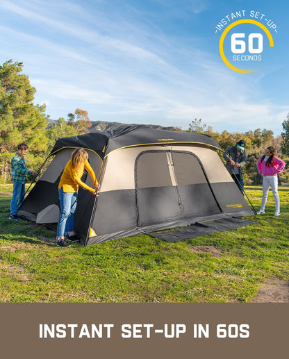 FanttikOutdoor Zeta C10 Pro Camping Tent 10 Person Instant Cabin Tent Setup in 60 Seconds with Rainfly & Windproof Portable with Carry Bag for Family Camping & Hiking, Khaki