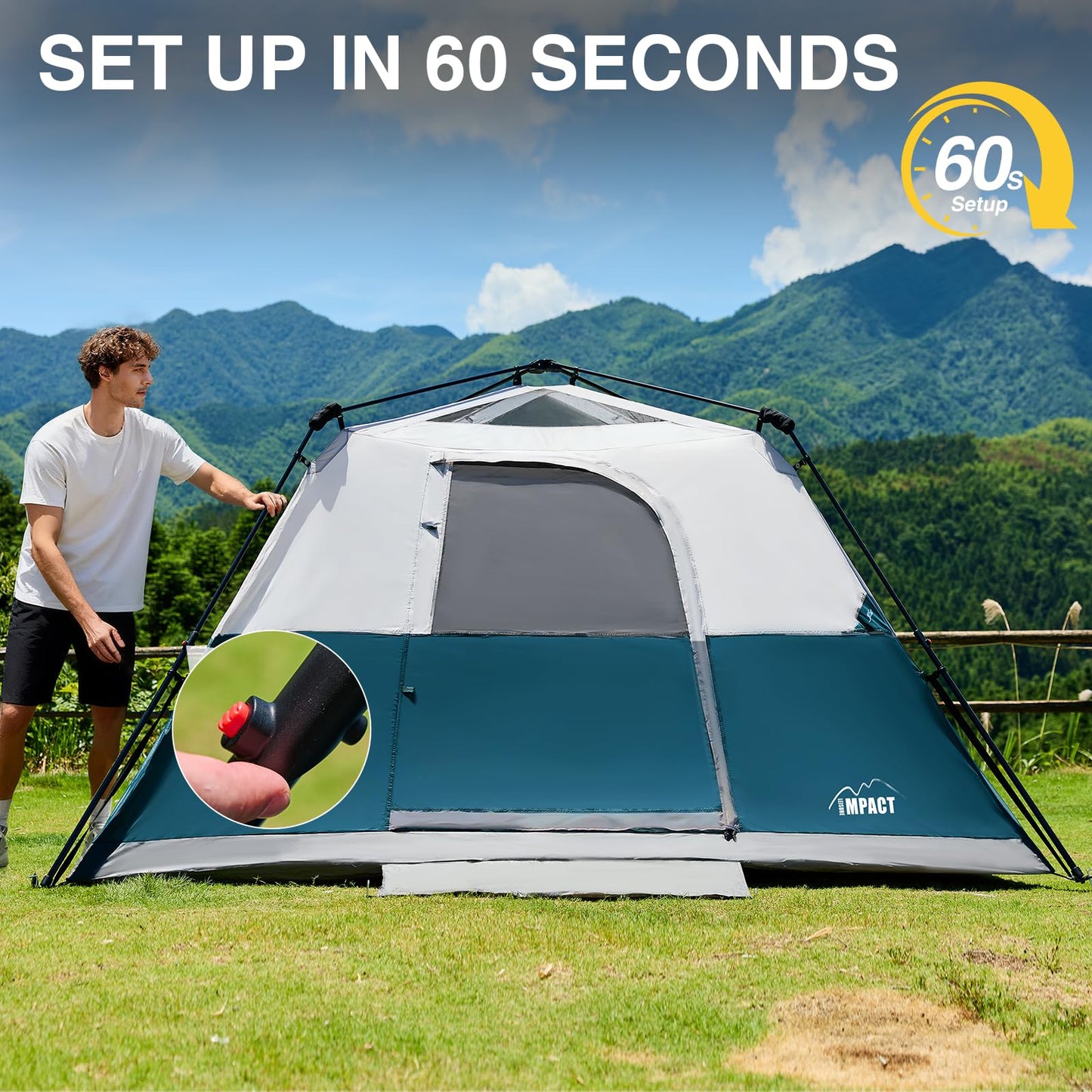 LEISURE IMPACT 6 Person Instant Camping Tent with Rainfly, 60s Easy Setup Family Cabin Tent 10x9ft, 1200mm Waterproof & Skylight Ventilation, Portable Shelter for Outdoor Camping, Hiking, Backyard