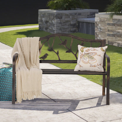 Sophia & William Outdoor Bench, Porch Bench, Garden Bench, Wrought Iron Bench with Backrest and Armrests, Bronze