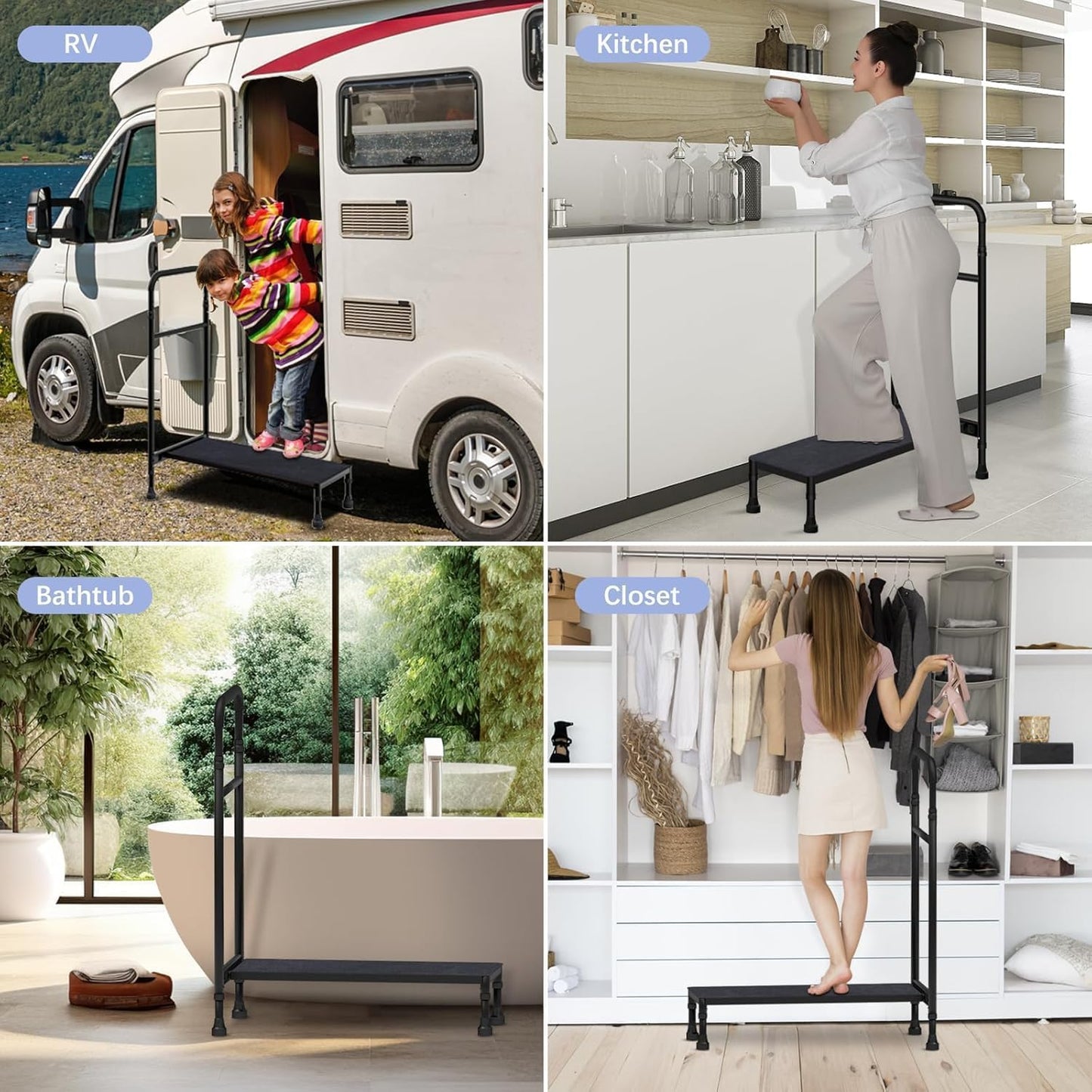 Zylorix 30.5'' Long Bedside Step Stool with Handle for Elderly Seniors Adults, Elderly Bed Step with Adjustable Height Handrails, Heavy Duty Bed Steps for High Beds, Bedside, Bathtub, Step, SUV