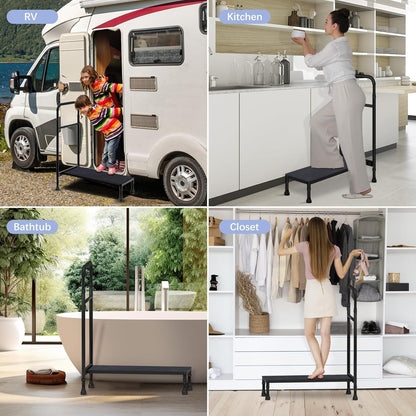 Zylorix 30.5'' Long Bedside Step Stool with Handle for Elderly Seniors Adults, Elderly Bed Step with Adjustable Height Handrails, Heavy Duty Bed Steps for High Beds, Bedside, Bathtub, Step, SUV
