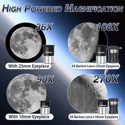 Hawkko Telescope, 90mm Aperture 900mm Astronomical Refractor Telescope for Adults High Powered - Multi-Coated Professional Telescopes for Astronomy Beginners with AZ Mount, Carry Bag, Phone Adapter