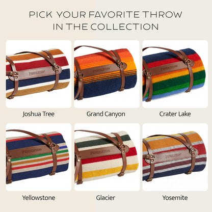 Pendleton National Park Throw with Leather Carrier 54" x 72" - Premium Wool Throw, Iconic Stripes, Durable Blanket for Home & Outdoor Adventures - Yosemite