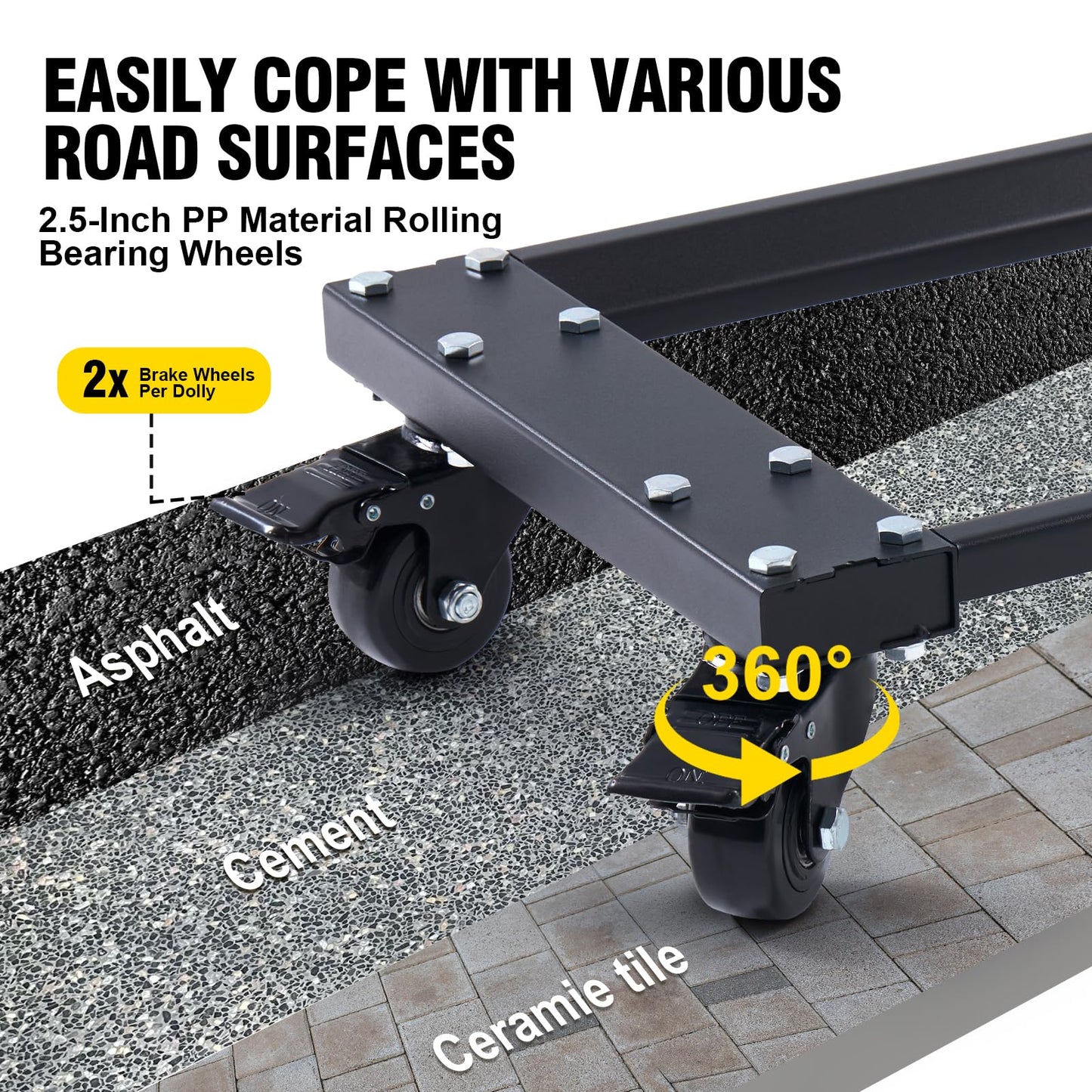 GVGBUK Heavy Car Dolly Set of 4, Heavy Duty Wheel with Brake, Total Weight 6000 LBS, Double ramp Design for Moving Cars, Trucks, Trailers, Motorcycles, and Boats