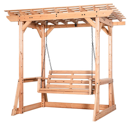 Backyard Discovery Callahan 8' x 5' Cedar Wood Outdoor Patio Pergola Swing Bench with Trellis, Two-Person Seating, Chains, Water Resistance, 600 Lb Weight Capacity for Porch, Patio, Deck, Garden