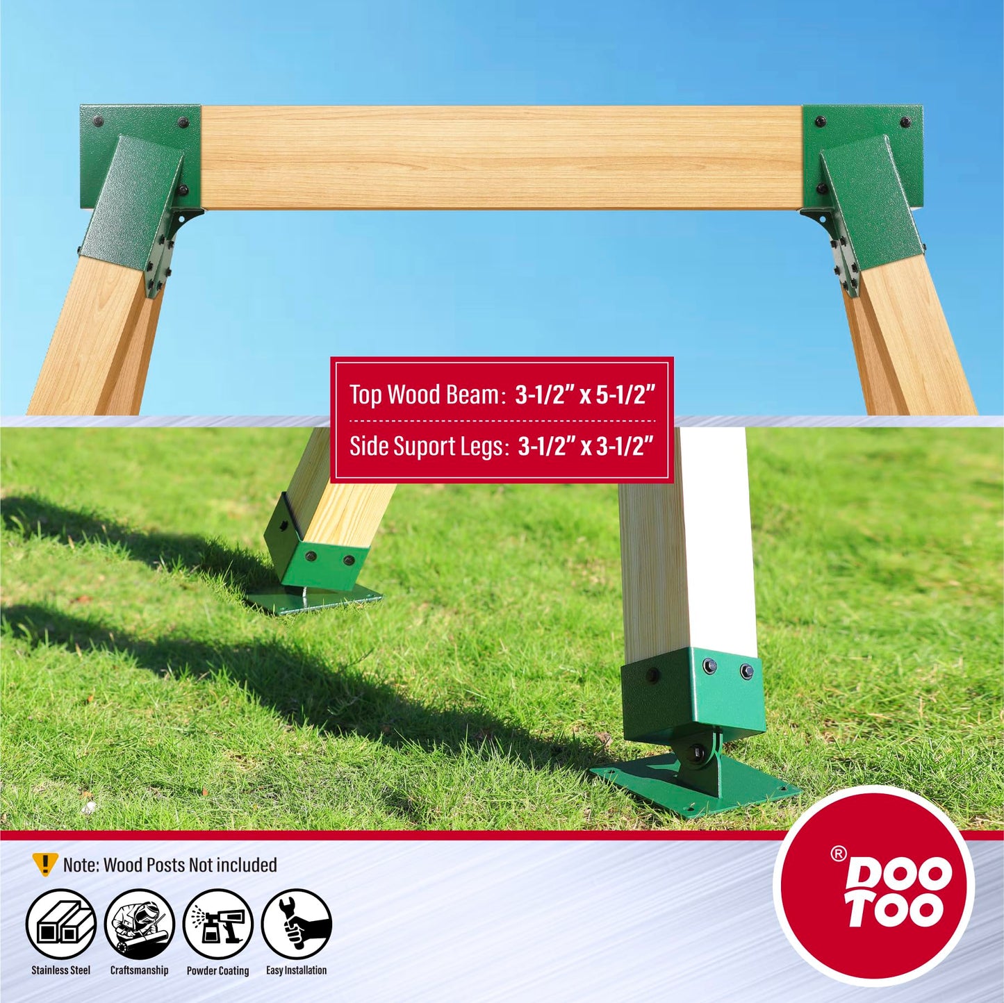 DooToo Swing Bracket Kit, Stainless Steel 2-Pack A Frame Swing Brackets and 4-Pack Adjustable Swing Set Brackets,for Outdoor & Backyard (Green)