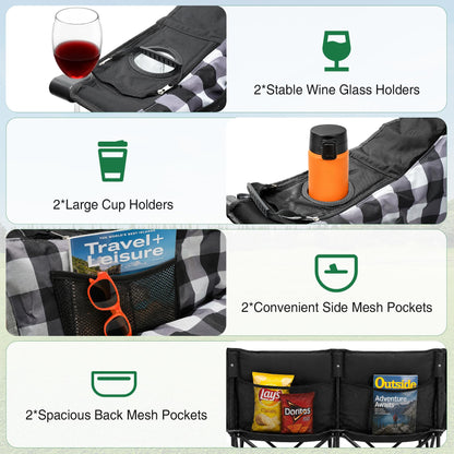 HOPERAN Double Camping Chair, Oversized Padded Camping Couch, 600D Oxford Folding Camping Loveseat w/Side Pocket, Cooler Bag, Wine Glass Holder, 800LBS Heavy Duty Lawn Chair for Patio Backyard Beach