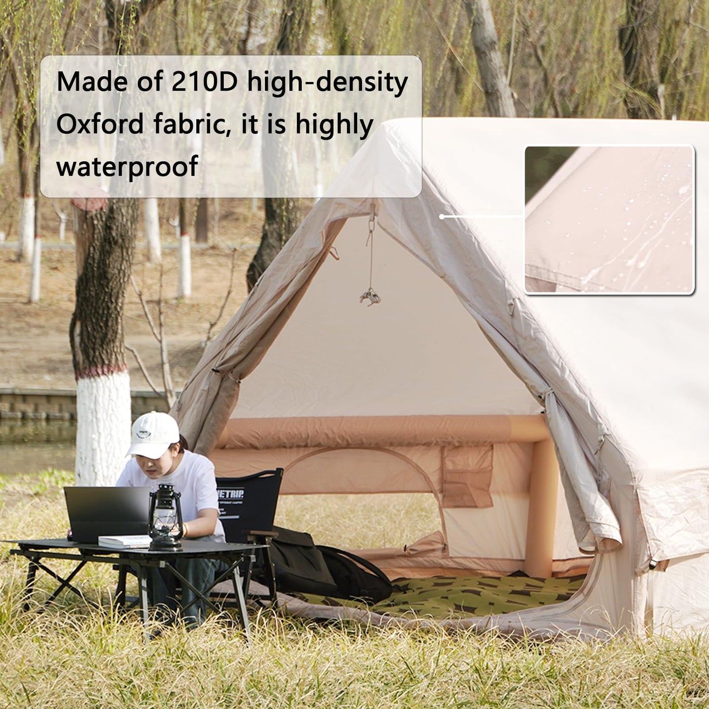 WENZEFZZB 2025 Upgraded Waterproof Inflatable Camping Tent for 5-8 People, No Assembly Needed Luxury Glamping House, Oxford Fabric Inflatable Camping Tents with Hand Pump