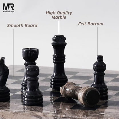 Marble Chess Set for Adults 10 Handmade Oceanic &amp Black Board Game with 32 Chess Pieces 2 Extra Queens &amp Storage Box Luxury Travel Game Elegant for Home Decor