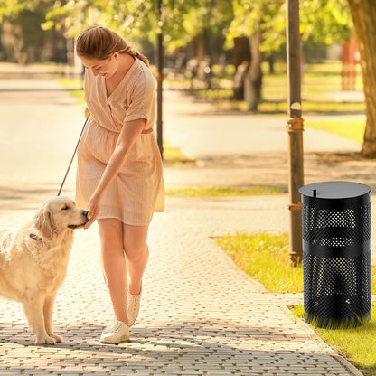 Dansydaisy Round Outdoor 10 Gallon Capacity Trash Can with Lid for Dog Waste Station - Rust Free UV Powder Coated - Designed to Mount on Any Post or Wall(Black)