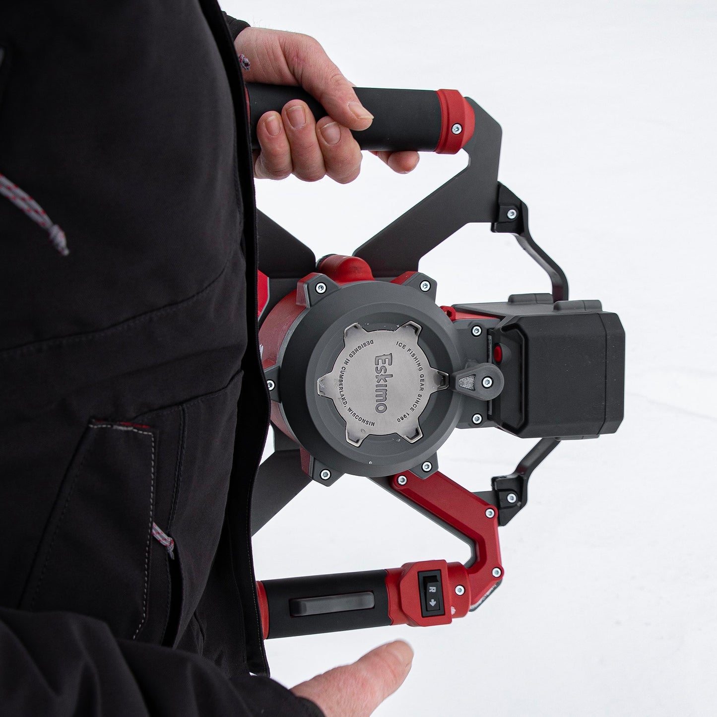 Eskimo E40 8-Inch Electric Ice Auger, Full Power 40V Lithium, Steel Bit, Lightweight Powerhead, Turbo Cutting System Multi-Edge Blades, Red, 45750