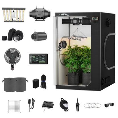 G HYDRO 3x3 Grow Tent Kit Complete System with WiFi App Control, 1680D Oxford Canvas, Black, Indoor Plant Growing Enclosure