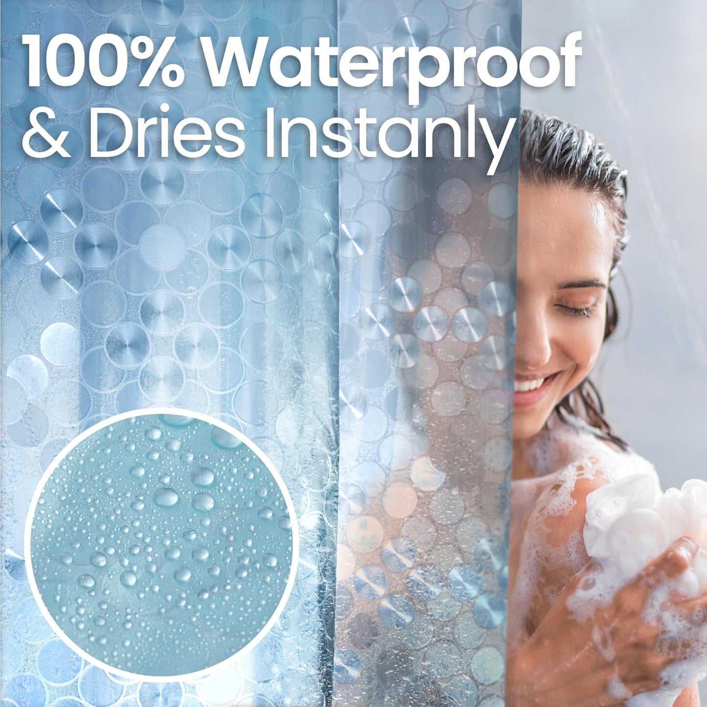 LiBa Heavy Duty Waterproof Shower Curtain - 3D Aqua Circle Pattern, 72x72 Inches, Rustproof Grommets