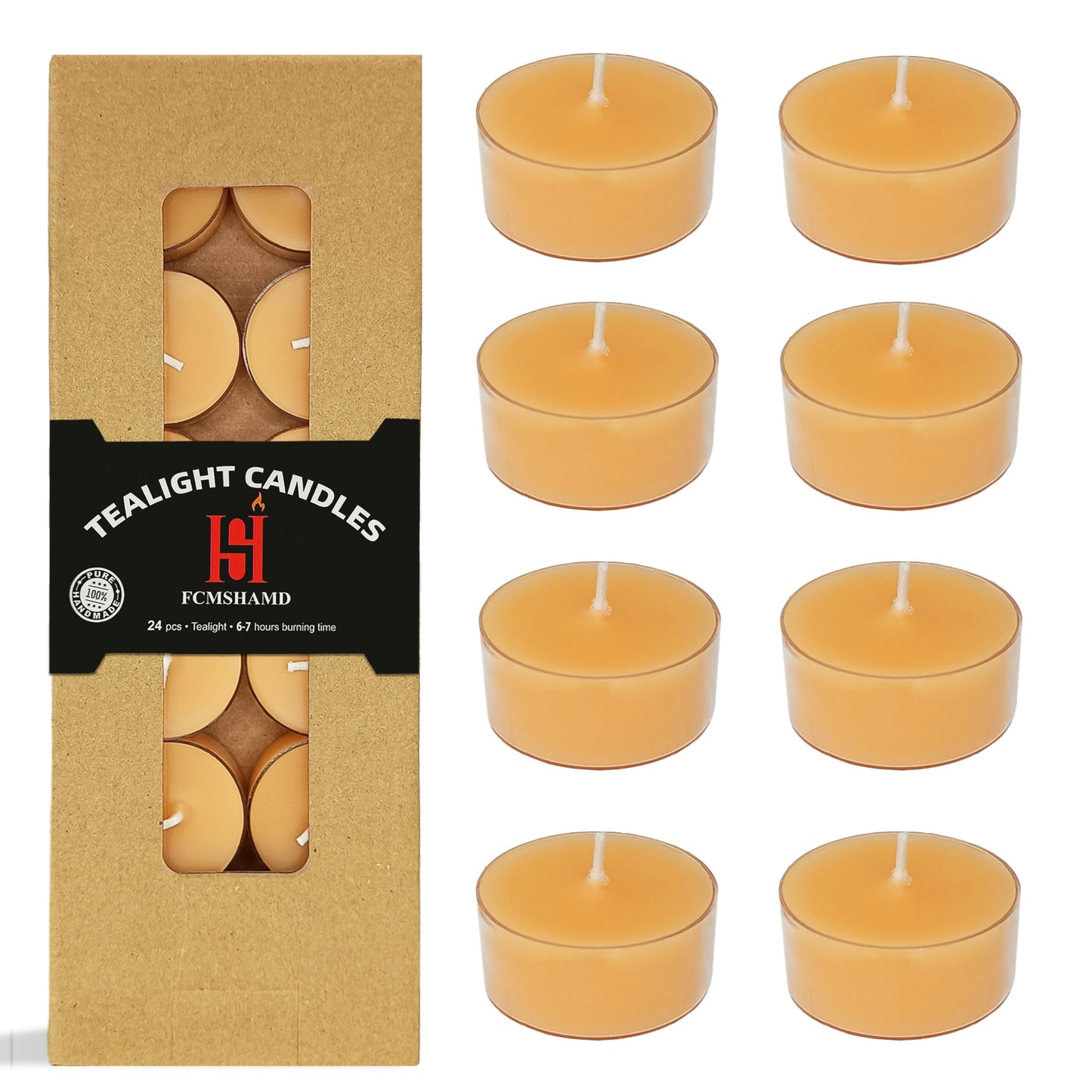 Tea Lights Yellow Tea Candles Set of 24 – Tealight Candles with Pineapple Scent, Long Burning Handmade Tealights for Wedding Meditation Home Decor Gift