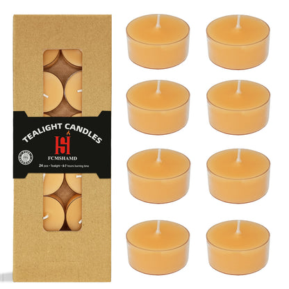 Tea Lights Yellow Tea Candles Set of 24 – Tealight Candles with Pineapple Scent, Long Burning Handmade Tealights for Wedding Meditation Home Decor Gift