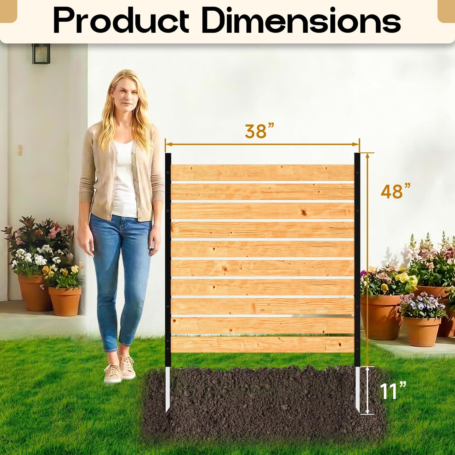 4ft H×3.2ft W(2 Panels) Privacy Fence Screen,No-Dig Wood Outdoor Privacy Screen,Aluminum Post,Air Conditioner Fence,Pool Equipment Enclosure,Trash Can Enclosure,Privacy Fence Panels for Patio/Garden