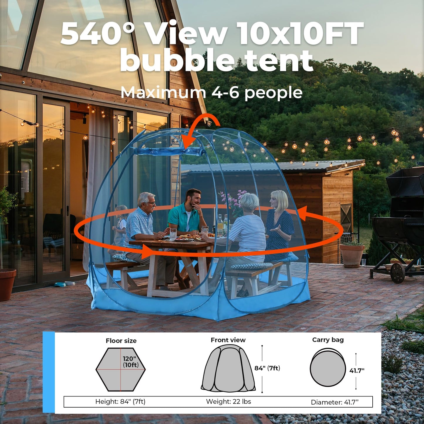 All Weather Proof Pod Pop Up Bubble Tent for 4-8 People, Large Oversize Dome House, Cold Protection Camping Tent, Winter Instant Igloo for Outdoor Activities 10x10FT Blue