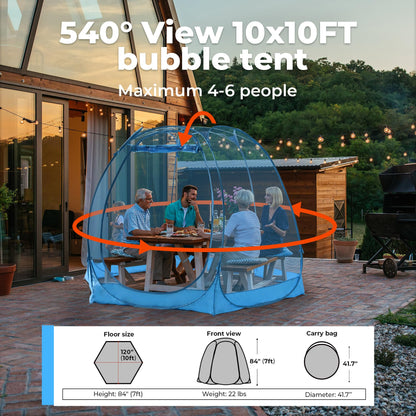 All Weather Proof Pod Pop Up Bubble Tent for 4-8 People, Large Oversize Dome House, Cold Protection Camping Tent, Winter Instant Igloo for Outdoor Activities 10x10FT Blue