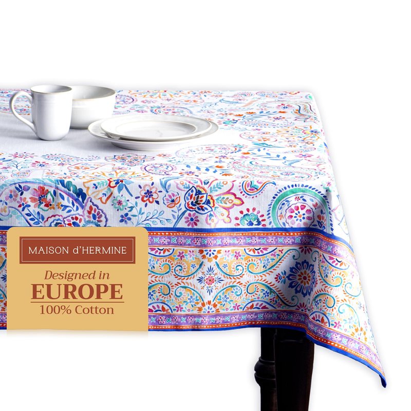 Maison d' Hermine Table Cloth Rectangle Table 100% Cotton 60 x 90 Inches Tablecloth Reusable Decorative for Dining Kitchen Room Farmhouse Home Gifts for Mothers Day Spring Summer - Indian Floral