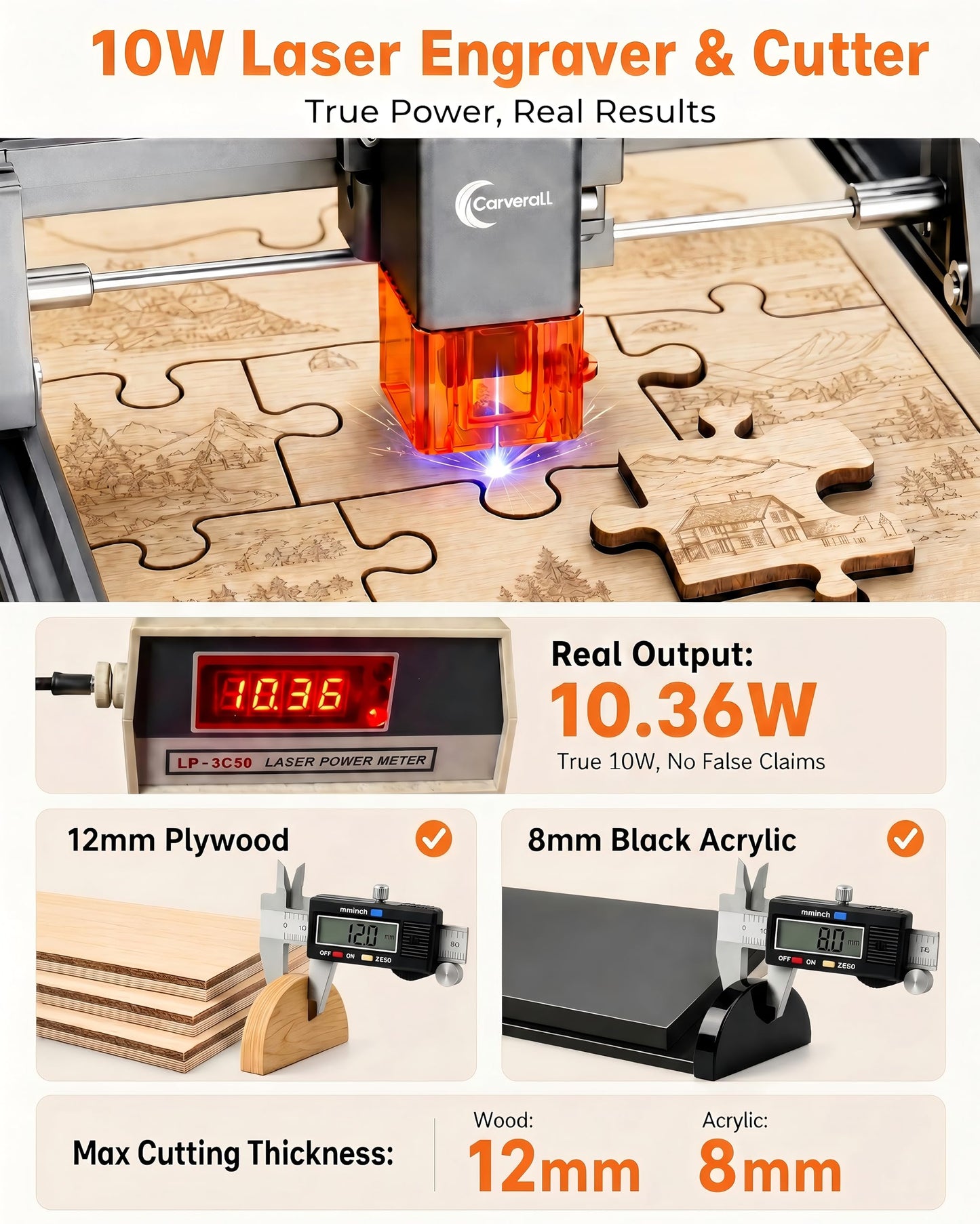 Carverall K15 Pro Laser Engraver 10W-Laser Engraving Machine for Coated Metal Wood Acrylic Glass Stone, 7.9"x11.8" (Near A4) Work Area Offline Engraving CNC DIY Lazer Cutter for Home & Crafting