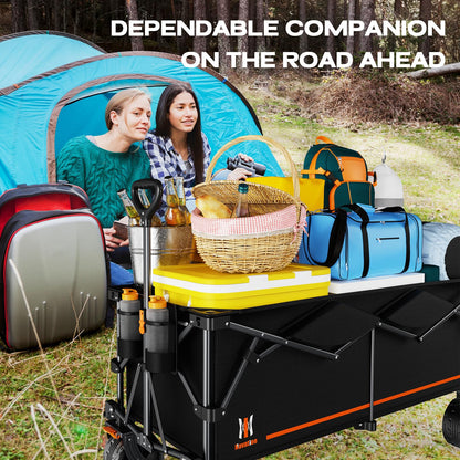 Navatiee 300L Collapsible Wagon Cart Foldable Extra Large, 48''L Folding Extended Beach Wagon with 440LBS Weight Capacity and Big All-Terrain Wheels, Heavy Duty Utility Garden Cart for Sports Outdoor