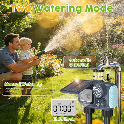 Skiennix Solar Sprinkler Timer - Programmable Brass Inlet Hose Timer for Efficient Garden Watering | 2 Outlet