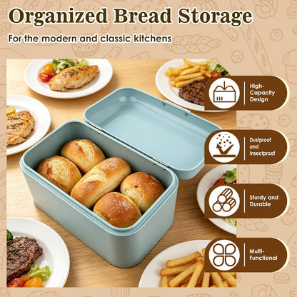 Buachois Large Bread Box,Iron Bread Box with Lid,Metal Bread Storage Bin,Bread Keeper Container,Bread Containers Storage,Modern Solid Color Retro Style,for Kitchen Counter (B)