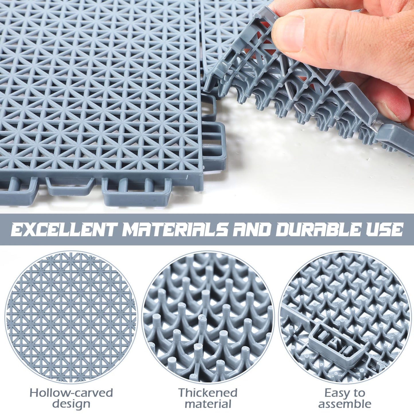Huwena 100 Pack Drainage Mats Interlocking Tiles 10" x 10" Rubber Floor Tiles Rubber Mats Non Slip Modular Interlocking Cushion Pool Deck Cushion for Garage Patio Greenhouse Outdoor Indoor