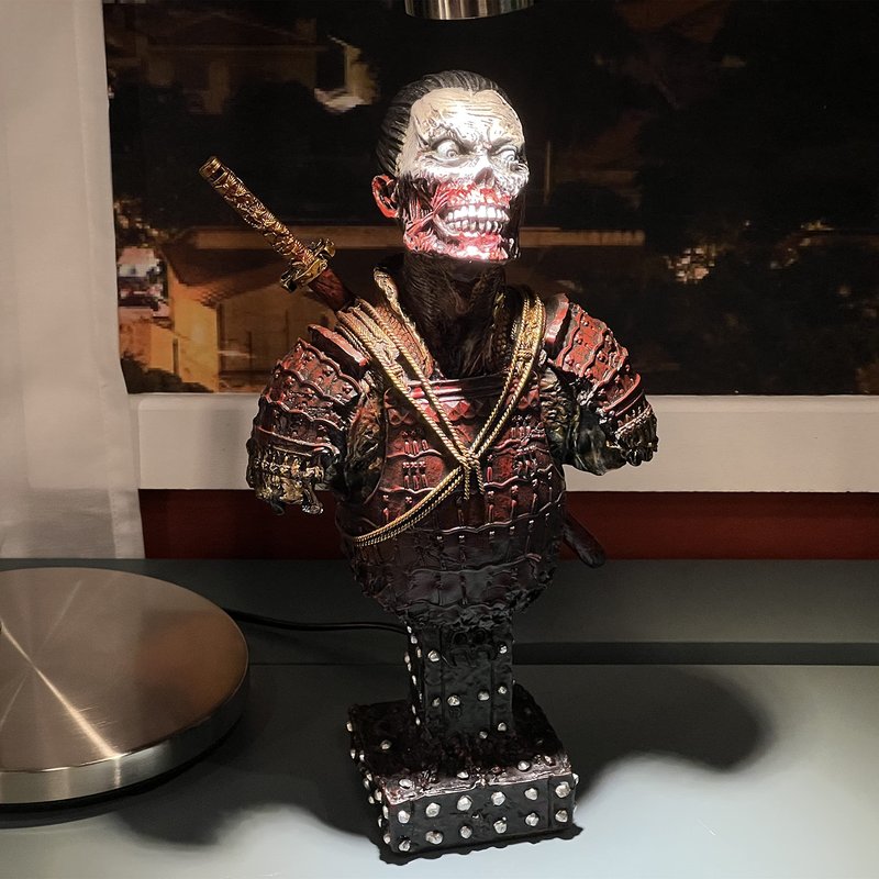 LOOYAR Undead Samurai Zombie Resin Bust Statue for Home Office Decor (Red)