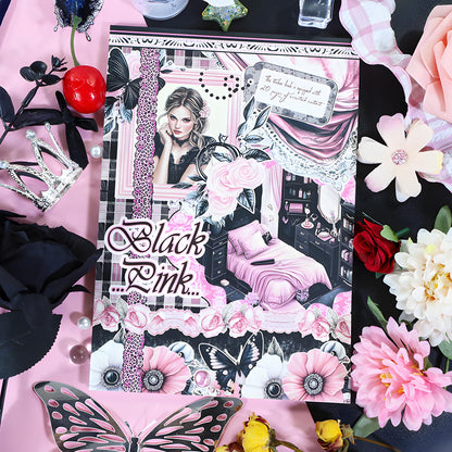 Snycler Black.Pink Theme Sticker Scrapbooking Supplies for Junk Journal, 20 Sheets PET Stickers - Vintage Journaling Stickers, Ephemera Sticker Book Pre Cut, Planner, Junk Journal Supplies