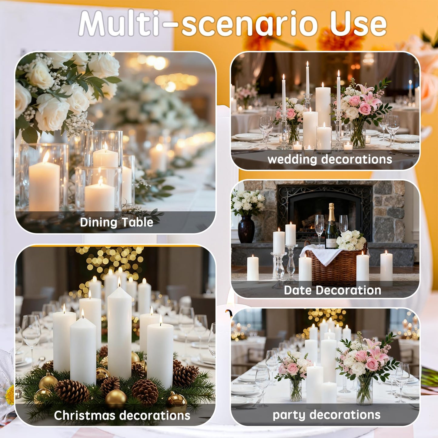 12 Packs White Pillar Candles for Centerpiece, 2x3 2x6 2x8 Inch, Classic Unscented Wedding Candles for Hurricane, Dripless and Smokeless Candles for Party, Home Decor, Mantels