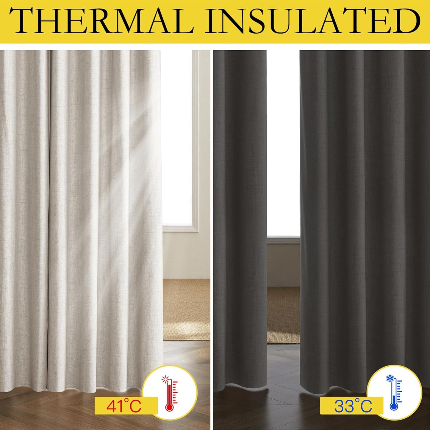 NICETOWN Vintage Open Linen Weave Flax Thermal Curtains - 100% Blackout, 63" Long, Set of 2 | Soundproof Drapes for Dining Room & Gym Room, 42" Wide Each