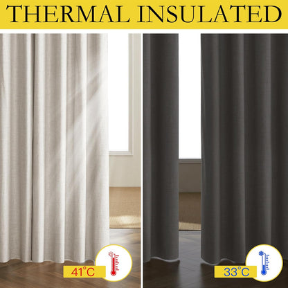 NICETOWN Vintage Open Linen Weave Flax Thermal Curtains - 100% Blackout, 63" Long, Set of 2 | Soundproof Drapes for Dining Room & Gym Room, 42" Wide Each