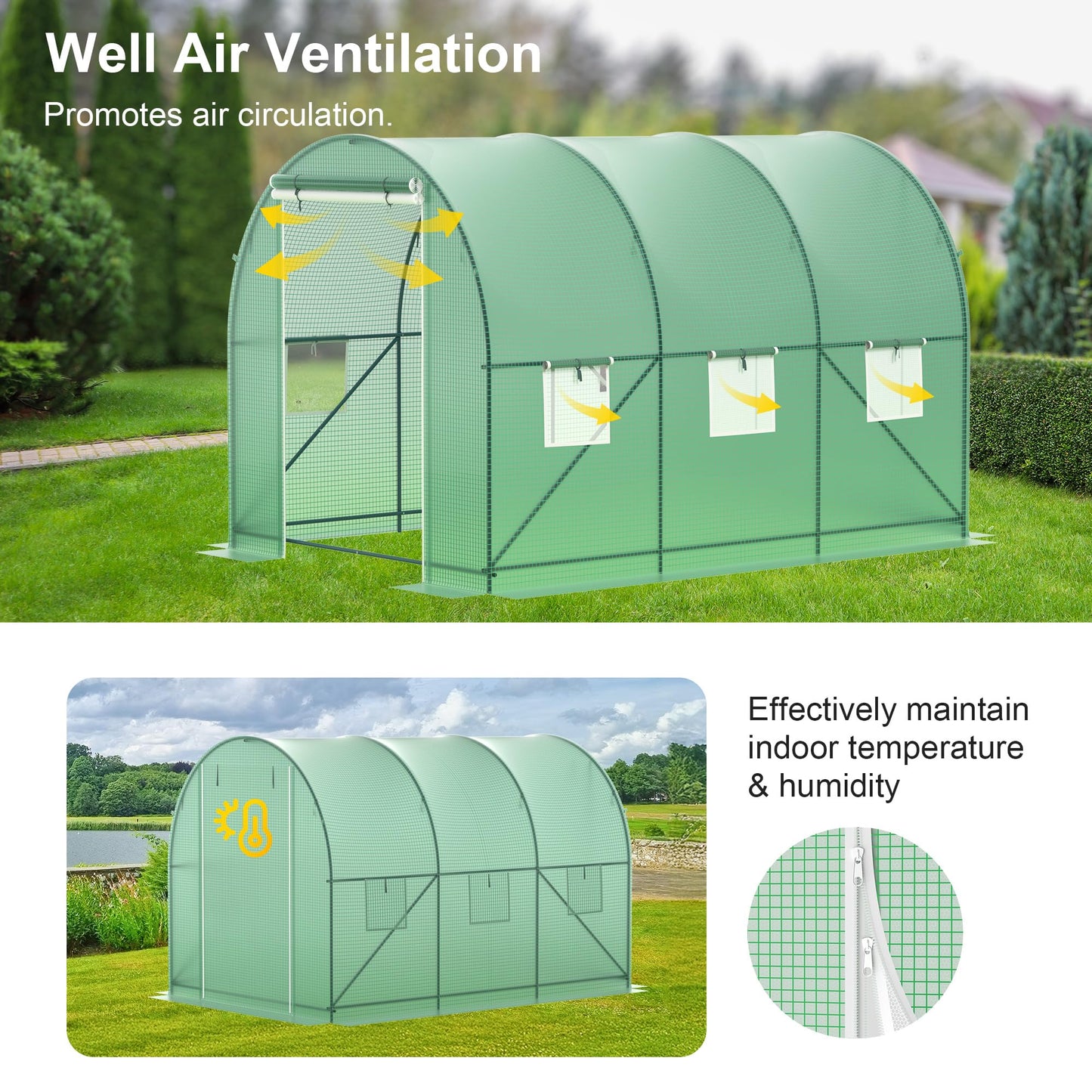 Greenhouse, 10’x7’x7’ Upgraded Walk-in Greenhouse with Spraying System, Heavy Duty Tunnel Green House with 6 Ventilated Mesh Windows & Zippered Roll-up Door, Large Plant Garden Hot House Outdoor